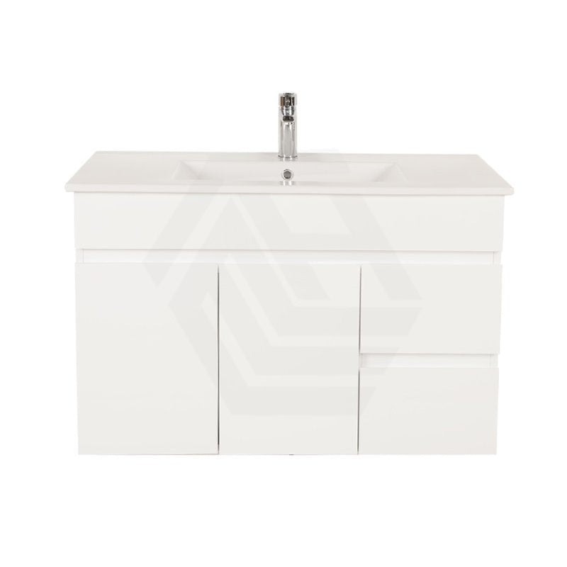 900Mm Narrow Premium Bathroom Floating Wall Hung Vanity White Pvc Left / Right Hand Side Drawers