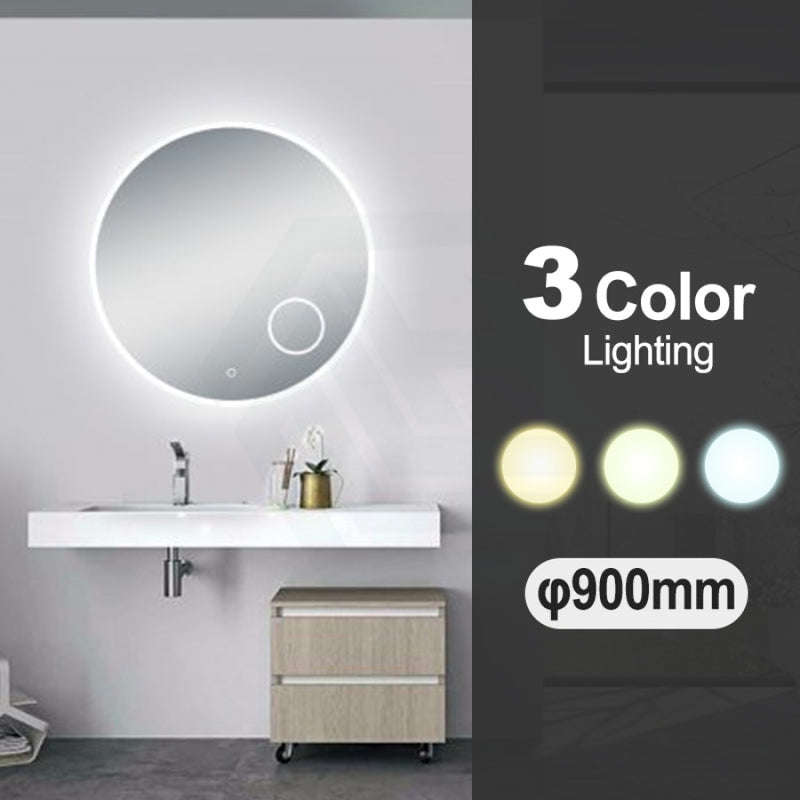 600/750/900Mm Round Led Mirror 3 Color Lighting