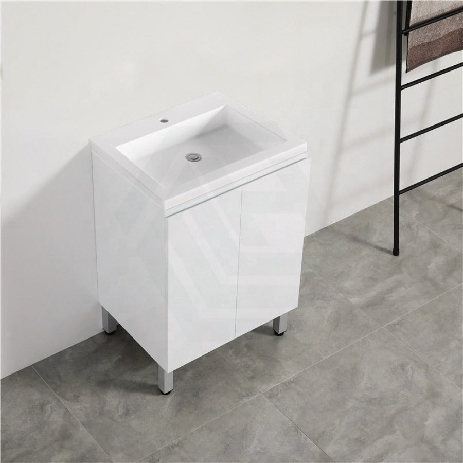 600Mm Narrow Freestanding Pvc Vanity With Gloss White Finish Cabinet Only For Bathroom Vanities 