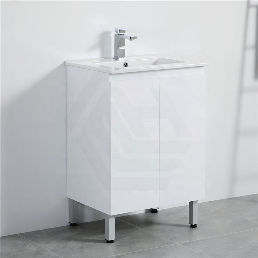 600Mm Narrow Freestanding Pvc Vanity With Gloss White Finish Cabinet Only For Bathroom Vanities 