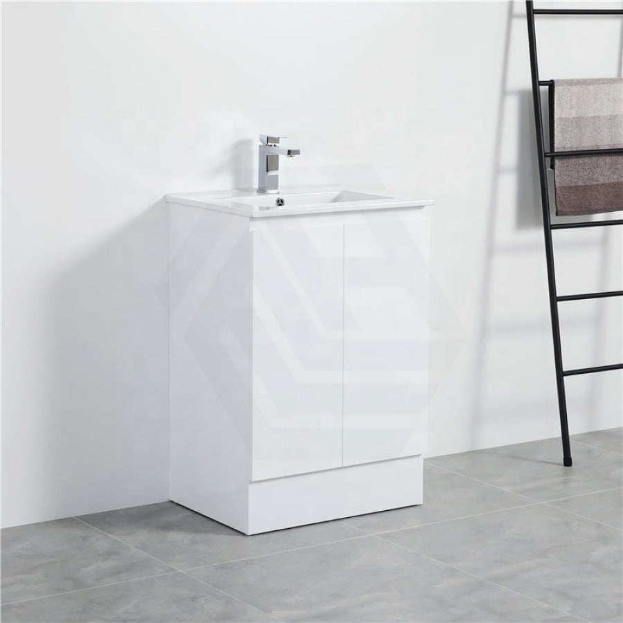 600Mm Pvc Vanity With Gloss White Finish Freestanding Kickboard Cabinet Only For Bathroom
