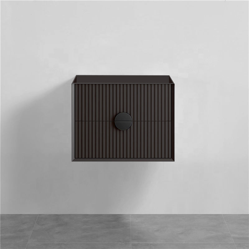 600mm Kingo Wall Hung Plywood Vanity Matt White/Black Linear Surface Finish Single Bowl Cabinet ONLY for Bathroom