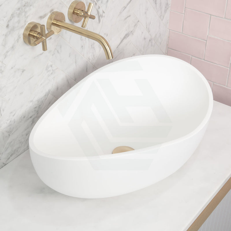 600X370X210Mm Wave Oval Above Counter Gloss White Artificial Stone Basin Basins