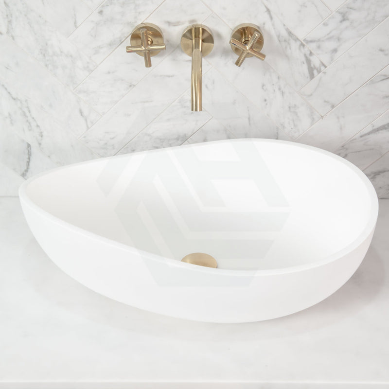600X370X210Mm Wave Oval Above Counter Gloss White Artificial Stone Basin Basins