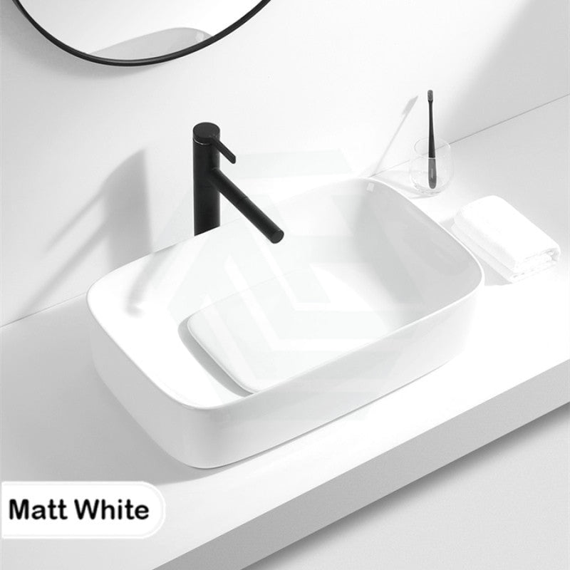 600X375X145Mm Rectangle Above Counter Ceramic Wash Basin Matt White Decoration Board
