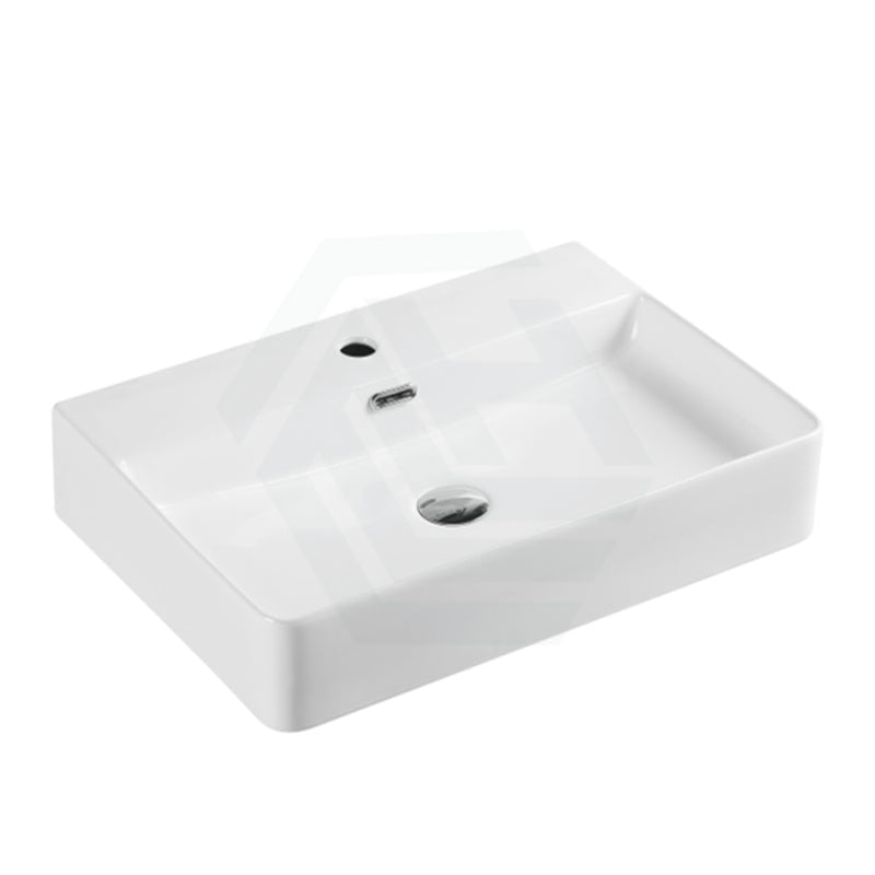 600X420X130Mm Above Counter / Wall Hung Rectangle Gloss White Ceramic Basin One Tap Hole Basins