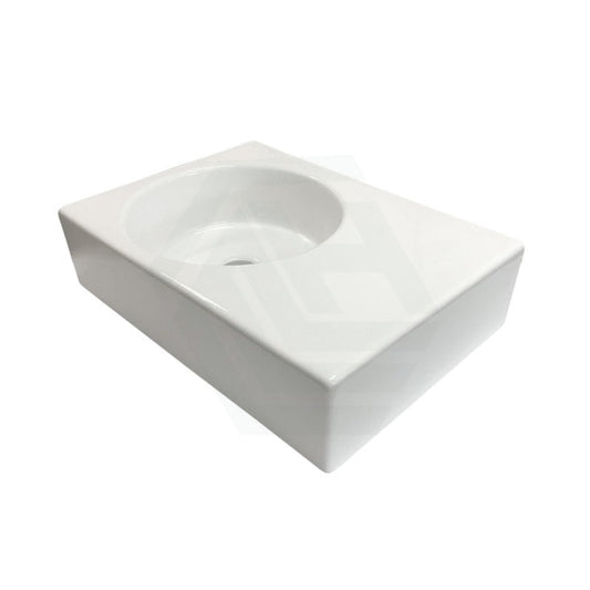 600X425X168Mm Ikon Art Left/Right Round Bowl Wall Hung White Ceramic Shelf Basin Left Basins