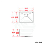 600X450X300mm 1.2mm Handmade Top/undermount Single Bowl Kitchen/laundry Sink