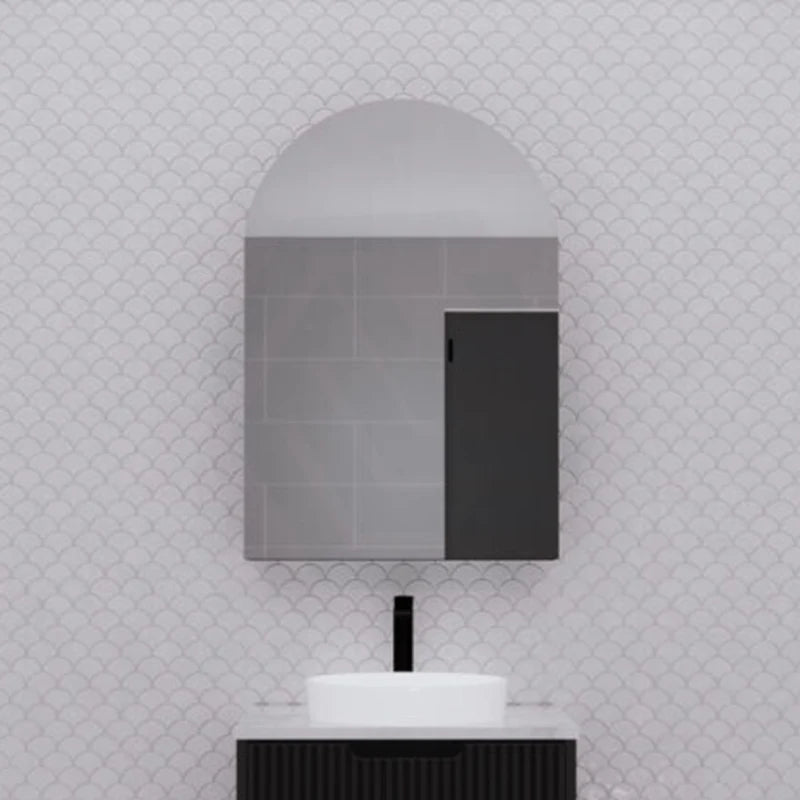 600x870x140mm Arch Pencil Edge Mirror Wall Hung Shaving Cabinet Matt Black