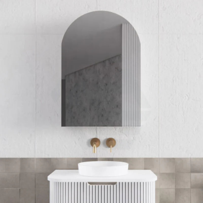 600x870x140mm Arch Pencil Edge Mirror Wall Hung Shaving Cabinet Matt White