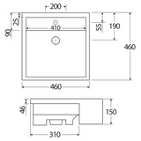460X460X150Mm Rak Nova Semi-Recessed Ceramic Basin 1 Or 3 Tap Holes Available Hole Semi-Recessed