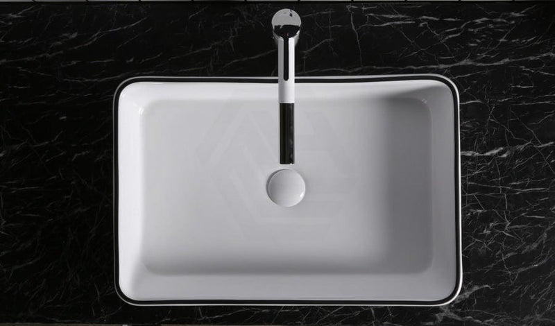 610X410X120Mm Above Counter Basin Gloss White Black Line Bathroom Rectangle Ceramic Wash