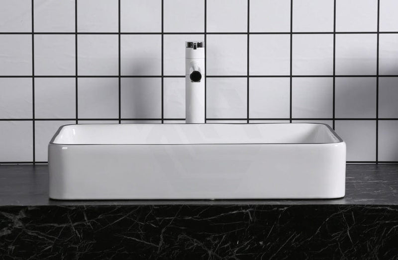 610X410X120Mm Above Counter Basin Gloss White Black Line Bathroom Rectangle Ceramic Wash