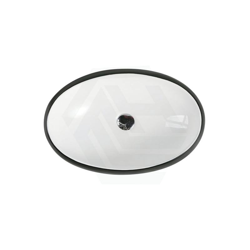 610X410X150Mm Oval Black & White Above Counter Ceramic Basin Round Edge