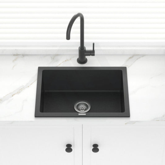 610X457X205Mm Carysil Black Single Big Bowl Granite Kitchen/laundry Sink Top/flush/under Mount