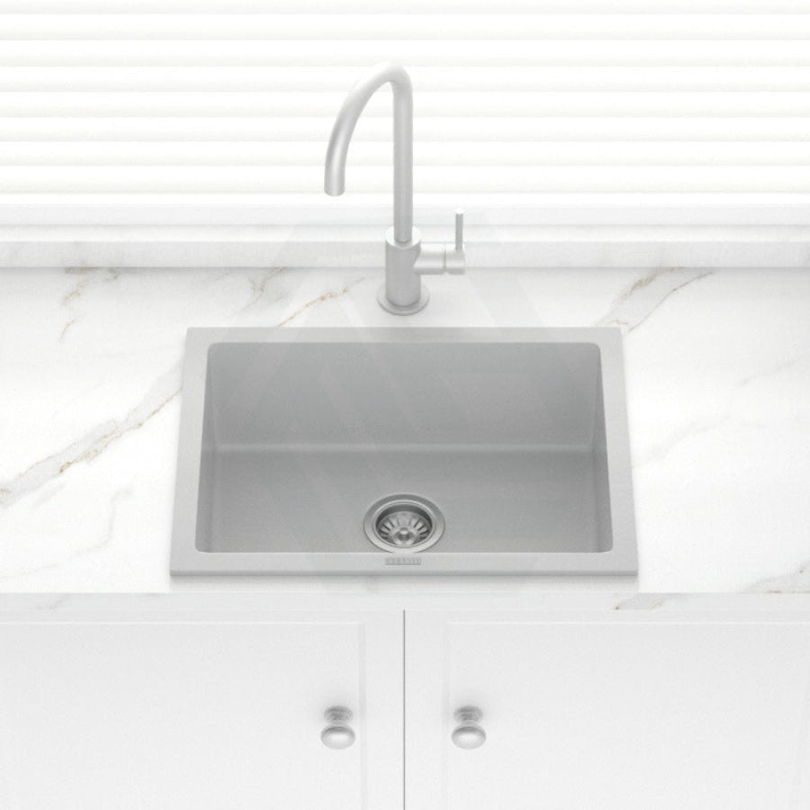 610X457X205mm Carysil Concrete Grey Single Big Bowl Granite Kitchen/ Laundry Sink Top/ Flush/ Under Mount
