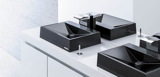615X445X130Mm Above Counter Basin Black Gloss Bathroom Wash Sani-Quartz Composite Golden Cut Basins
