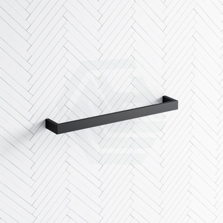 630/830Mm Thermogroup 12V Matt Black Square Single Bar Heated Towel Rail Polished Stainless Steel