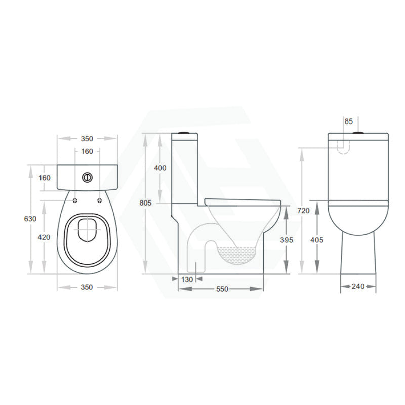 630X350X805Mm Zion Toilet Suite With Close Coupled For Bathroom S-Trap Only