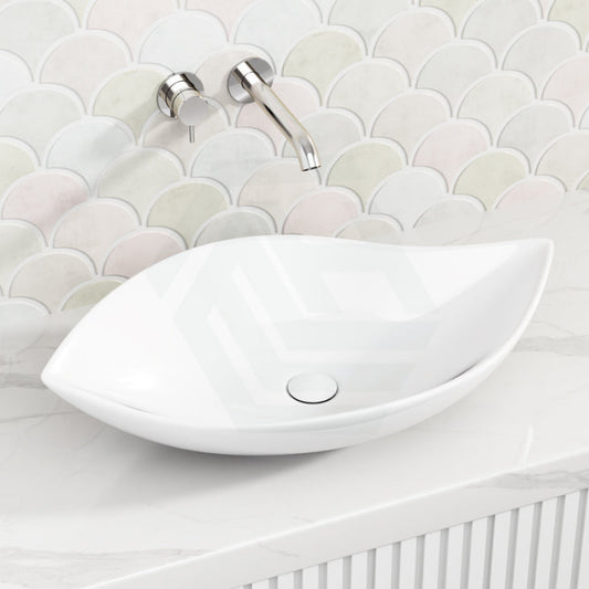 660X390X150Mm Above Counter Ceramic Art Basin Special Leaf Shape Gloss White For Bathroom Basins