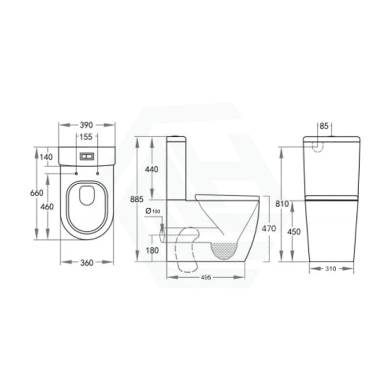 660X390X885Mm Elvera Tornado Ambulant Toilet Suite Ceramic Back To Wall Back/Left And Right Bottom