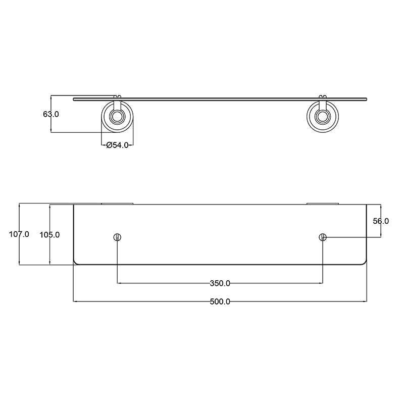 N#6(Nickel) 500Mm Clasico Brushed Nickel Glass Shelf Brass Back To Wall Bathroom Shelves