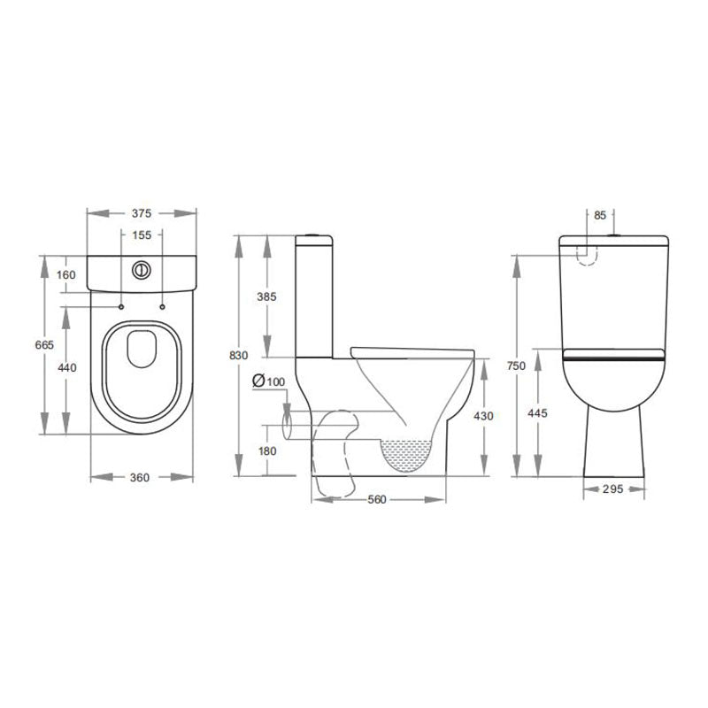 665X375X830Mm Right Or Left Hand Skew Trap Toilet Suite Swirl Flush Tornado Ceramic Back And Bottom