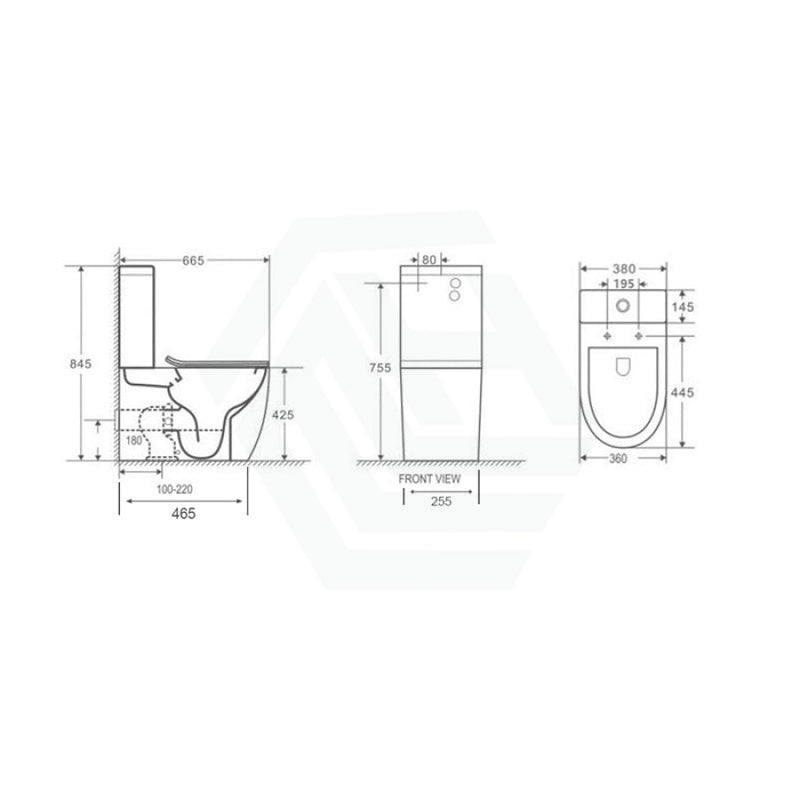 665X380X845Mm Bathroom Rimless Tornado Back To Wall Toilet Suite Comfort Height Ceramic Gloss White
