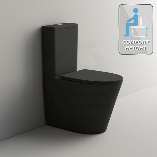 Ceramic Toilet Suite Rimless Comfort Height 670mm Matt Black