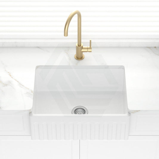 675X475X250Mm Charlton Gloss White Ceramic Fluted Single Bowl Kitchen Butler Laundry Sink Sinks