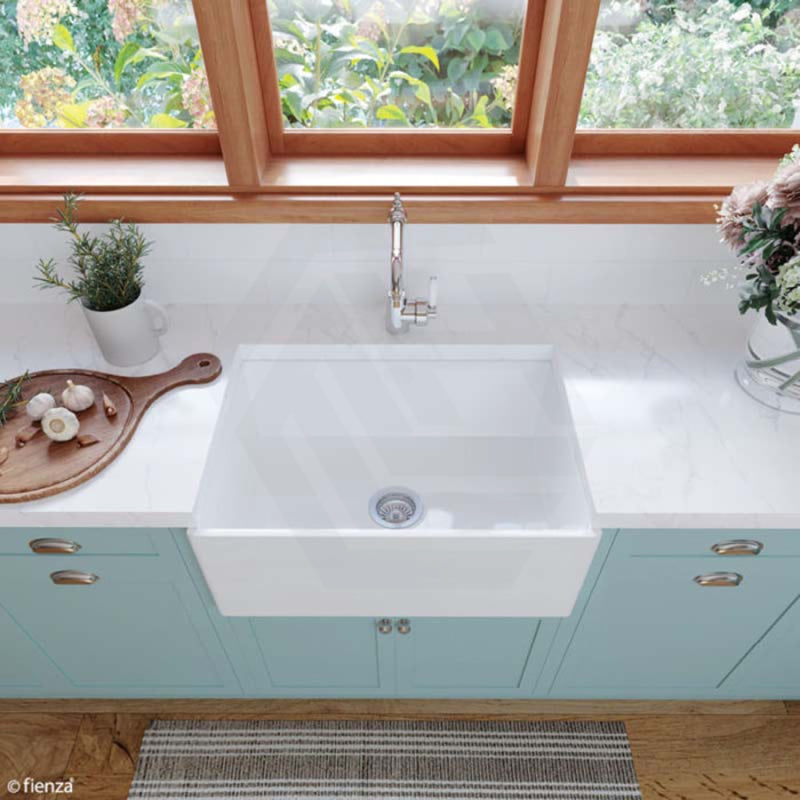 675x475x250mm Charlton Gloss White Ceramic Fluted Single Bowl Kitchen Butler Laundry Sink