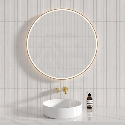 700/900Mm Aulic Windsor Round Led Mirror Brushed Bronze Framed Touchless Backlit Mirrors