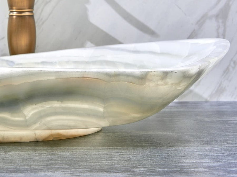 700X390X110Mm Above Counter Stone Basin Special Shape White Onyx Surface Luxury Bathroom Wash