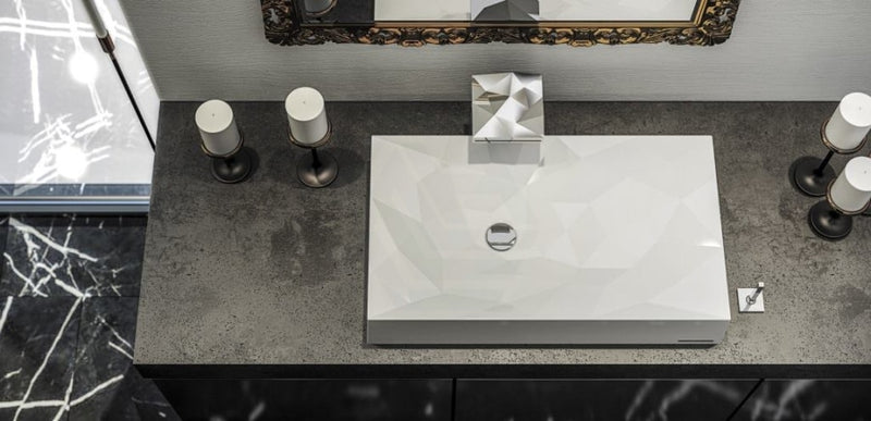 715X415X130Mm Kristall Above Counter Basin White Or Black Gloss Bathroom Wash Sani-Quartz Composite