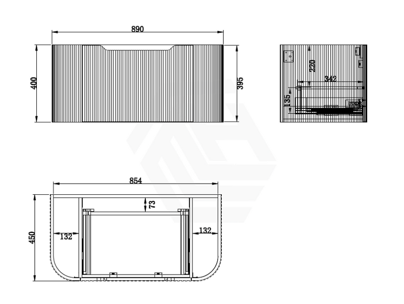 750-1500mm Bergen Wall Hung Vanity Matt Black PVC Coating MDF Board Bathroom Cabinet