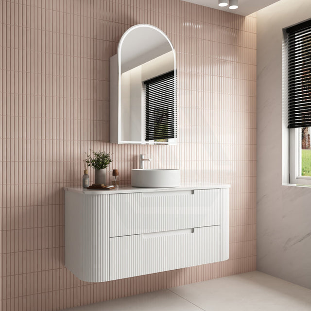 750-1800Mm Aulic Curva Wall Hung Vanity Finger Pull Drawer Timber Plywood Matt White Cabinet Only 