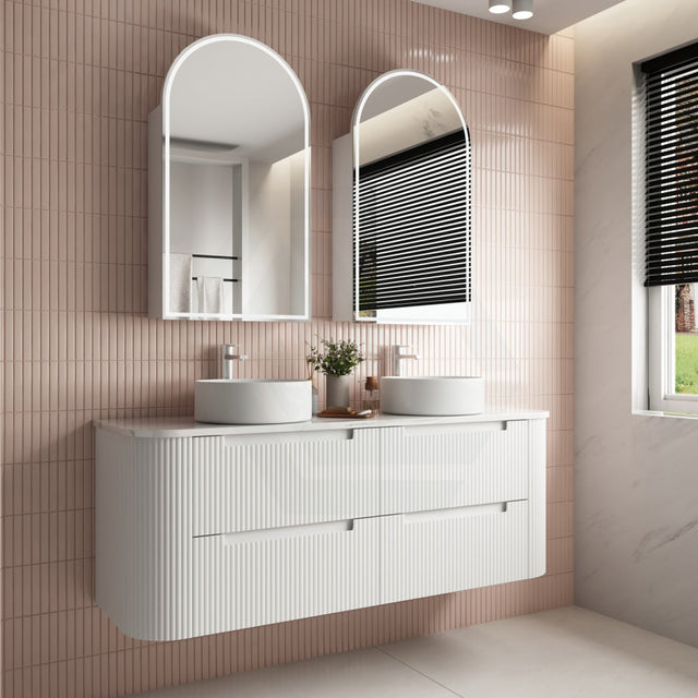 750-1800Mm Aulic Curva Wall Hung Vanity Finger Pull Drawer Timber Plywood Matt White Cabinet Only 