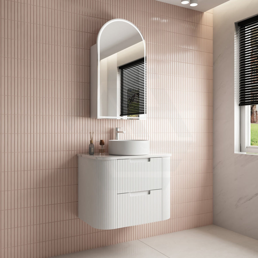 750-1800Mm Aulic Curva Wall Hung Vanity Finger Pull Drawer Timber Plywood Matt White Cabinet Only 