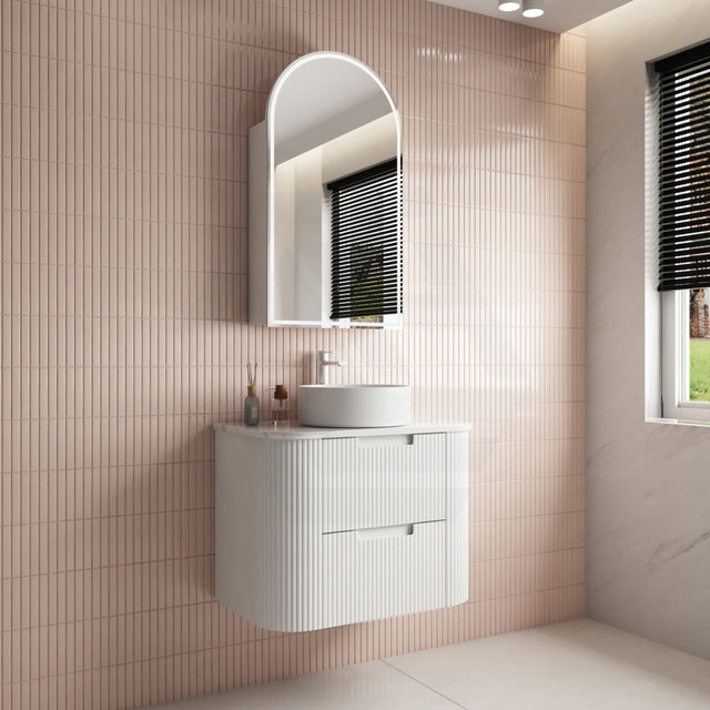 750-1800Mm Aulic Curva Wall Hung Vanity Finger Pull Drawer Timber Plywood Matt White Cabinet Only 