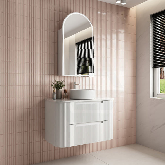 750-1800Mm Aulic Curva Wall Hung Vanity Finger Pull Drawer Timber Plywood Matt White Cabinet Only 