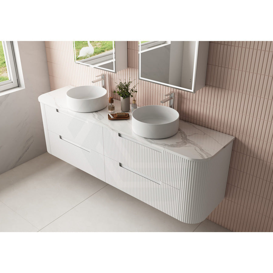 750-1800Mm Aulic Curva Wall Hung Vanity Finger Pull Drawer Timber Plywood Matt White Cabinet Only 
