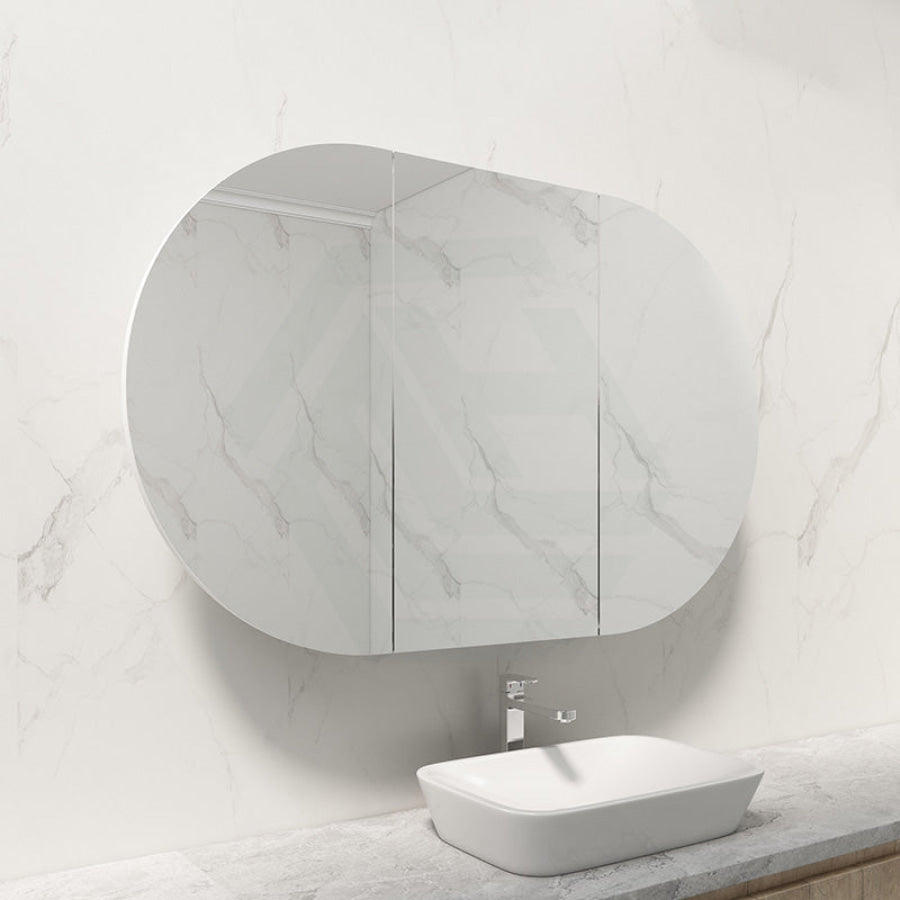 750/900/1200/1500Mm Rosy Oval Wall Hung Plywood Shaving Cabinet Semi Matt White Pencil Edge Mirror