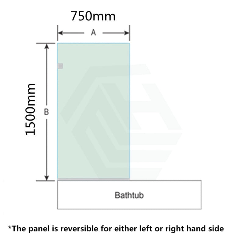 750/805/900Mm Bathtub Shower Screen Fixed Panel Black Fittings 10Mm Tempered Glass 750Mm