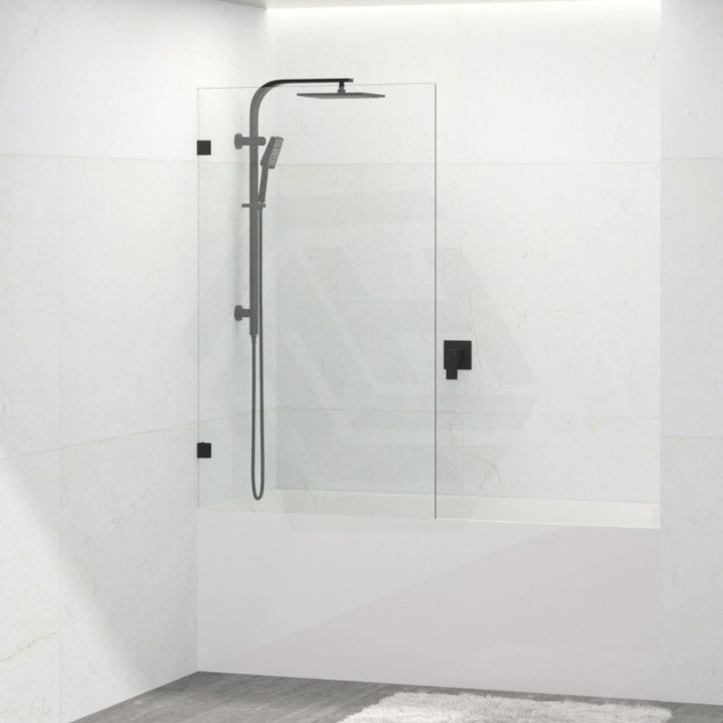 Tempered Glass Frameless Bathtub Shower Screen Fixed Panel Matt Black 750-900mm