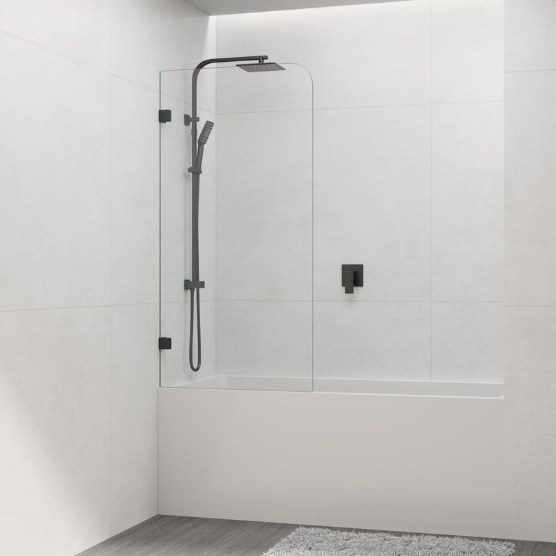 Tempered Glass Frameless Bathtub Shower Screen Fixed Panel Matt Black 750-900mm