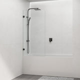 Tempered Glass Frameless Bathtub Shower Screen Fixed Panel Matt Black 750-900mm