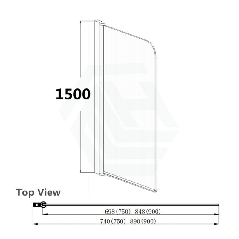 750/900X1500Mm Over Bathtub Shower Screen Chrome Hardware 6Mm Glass Swing Panel 750Mm