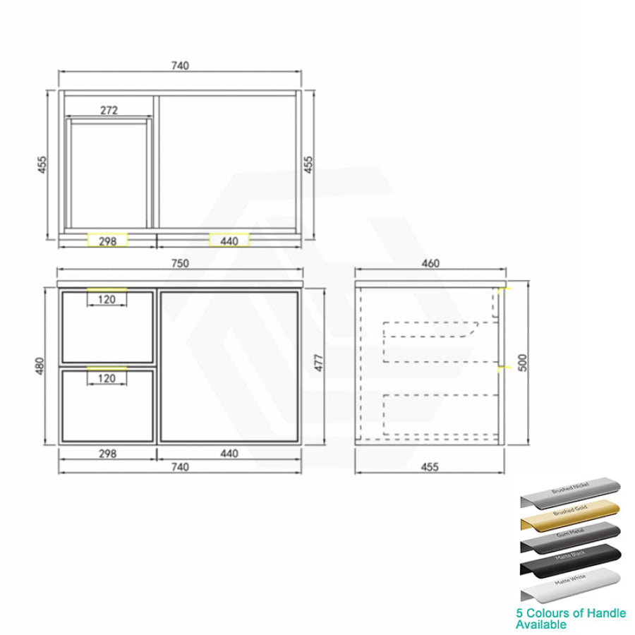 600-1500Mm Miami Standard Wall Hung Vanity Matt Black Single/Double Bowls Pvc Cabinet Only 