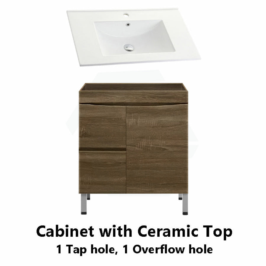 750Mm Freestanding Mdf Vanity Curve Edge Dark Oak Finish Left / Right Drawers Cabinet Only For