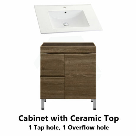 750Mm Freestanding Mdf Vanity Curve Edge Dark Oak Finish Left / Right Drawers Cabinet Only For